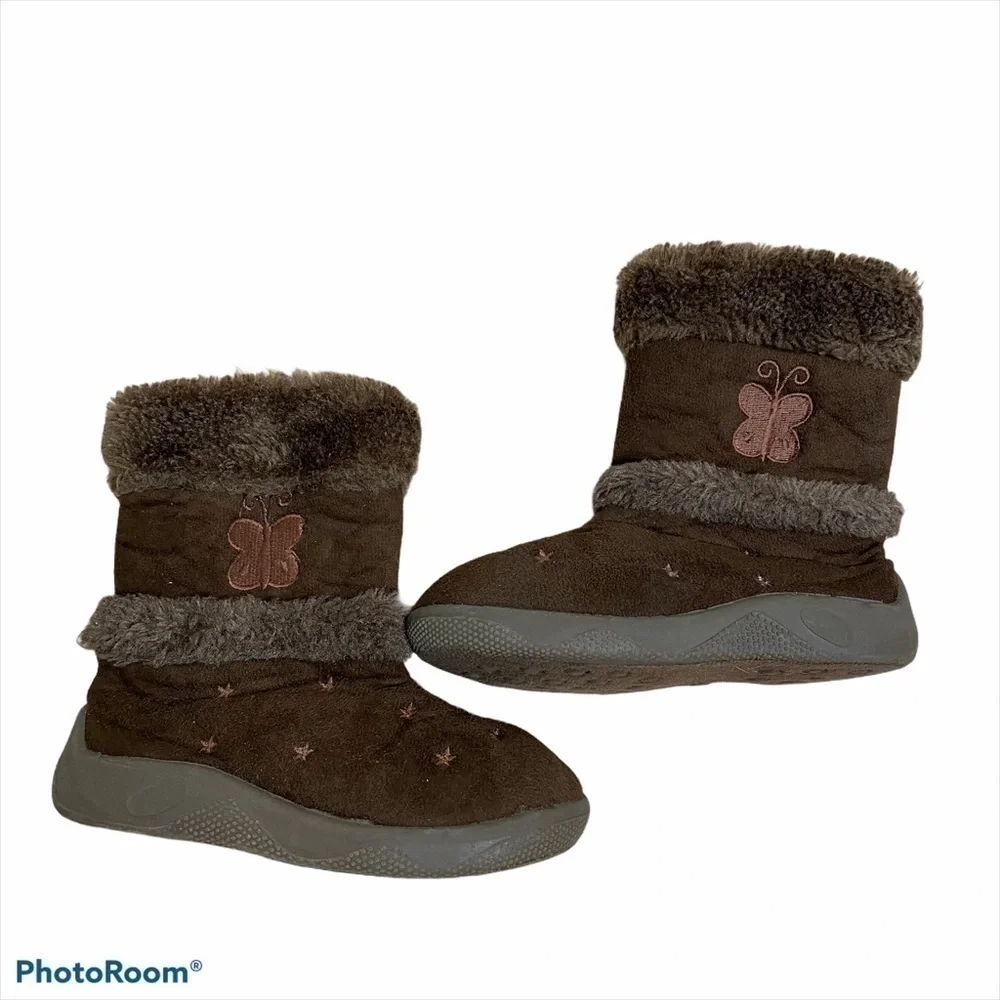 Brown Faux Fur Butterfly Zip Side Boots Sz 9 Kids